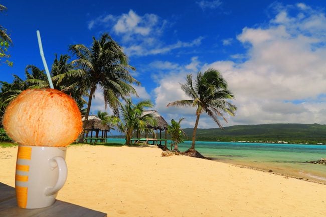 Namua Island Samoa drinking coconut water