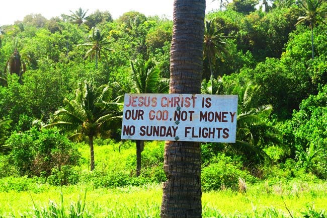 No flights on Sunday sign in Aitutaki Cook Islands