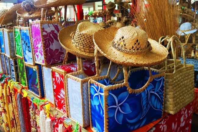 Bags and hats Papeete market Tahiti French Polynesia