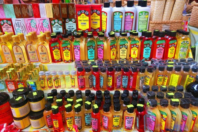 Monoi Oils at Papeete market Tahiti French Polynesia