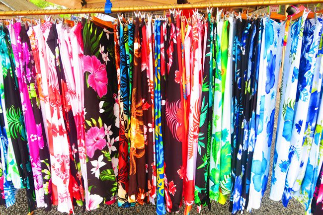 Punanga Nui Market colorful sarongs Rarotonga Cook Islands