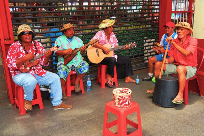 Tahitian ukulele music in Papeete Market Tahiti French Polynesia