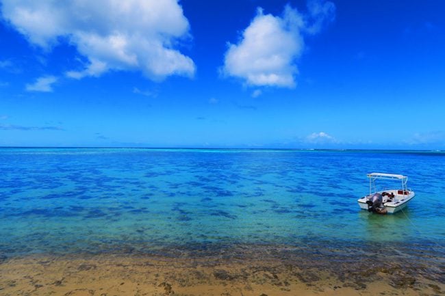 Beach off bungalow in Moorea French Polynesia