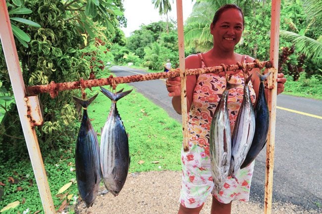 Buying fish in Moorea French Polynesia