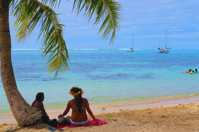 Mareto Beach Moorea French Polynesia Tahitian with tiare