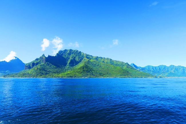 Moorea French Polynesia coastline from ocean