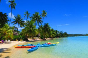 Motu beach Les Tipaniers Moorea French Polynesia Kayaks