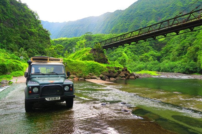 Papenoo Valley Tahiti driving through river 2