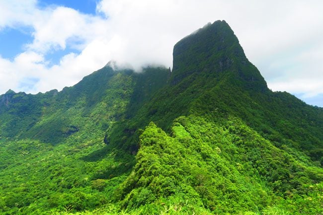 Three coconuts hike Moorea French Polynesia view of mountain