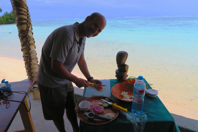 Tiki Village Moorea making poisson cru