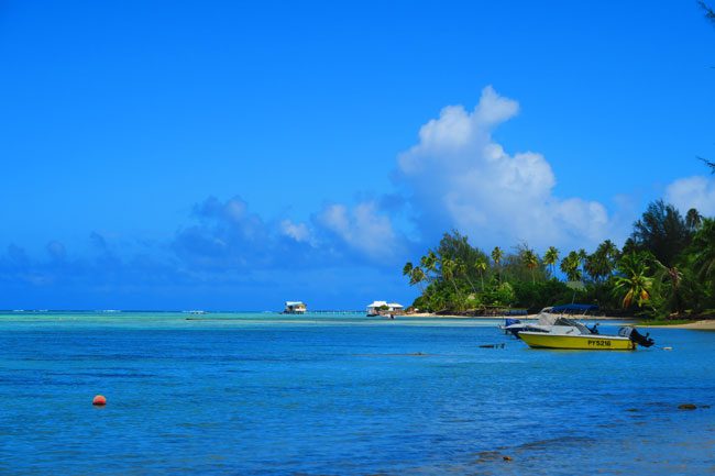 View from beach off bungalow in Moorea French Polynesia