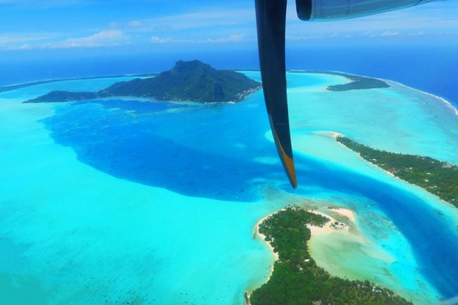 Aerial view of Maupiti French Polynesia from plane