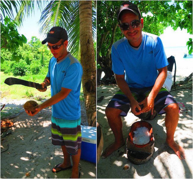 Lagoon tour Maupiti French Polynesia opening coconut