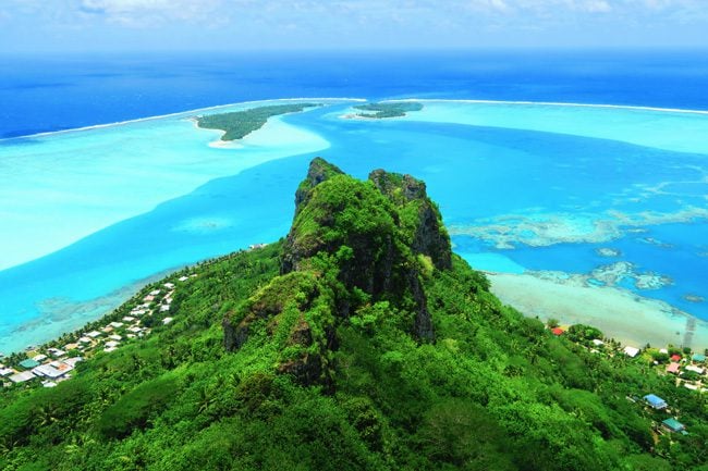 Panoramic view of Maupiti French Polynesia from Mount Teurafaatiu