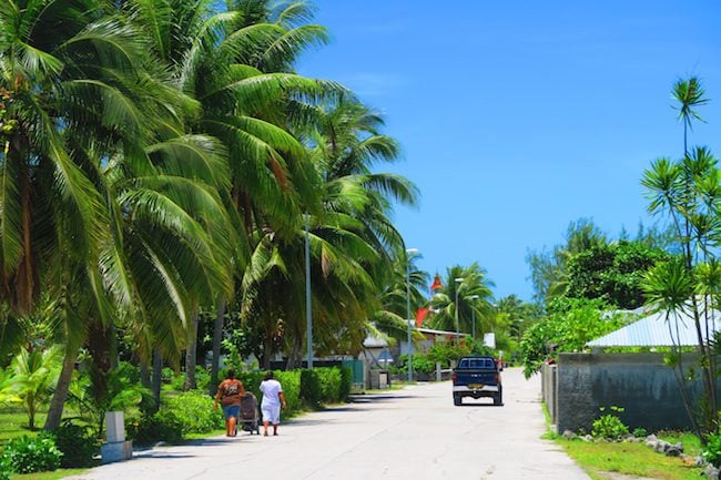 Main street Rotoava village Fakarava Atoll French Polynesia