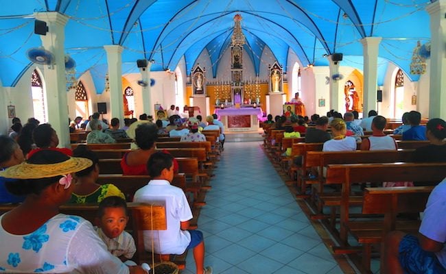 Sunday church service catholic church Fakarava Atoll French Polynesia
