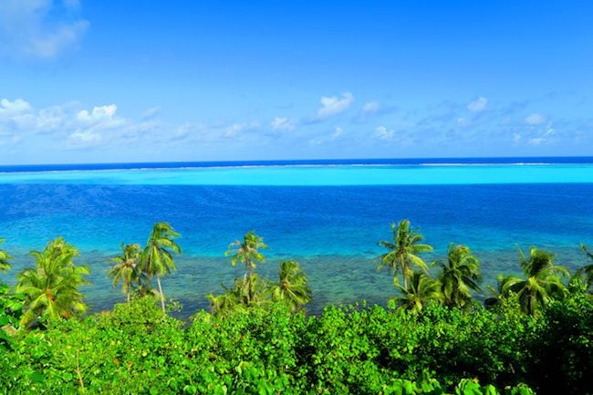 Tefarerii lookout point Huahine Island French Polynesia lagoon closeup