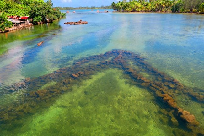 V shaped fish traps Huahine Island French Polynesia