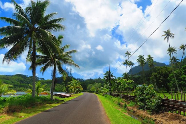 empty road in Huahine Island French Polynesia