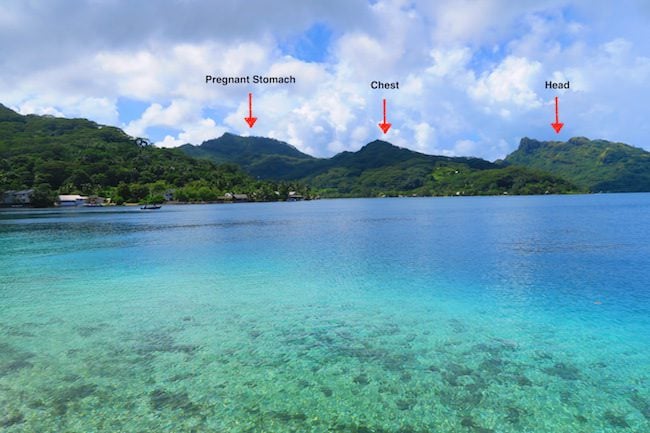 mountains off Fare Huahine Island French Polynesia with explanation