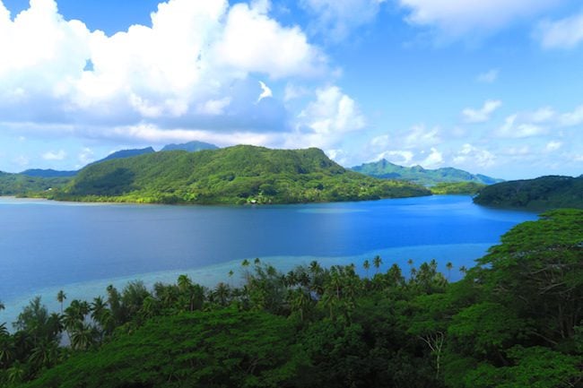 panoramic view from Hana Iti beach lookout Huahine Island French Polynesia