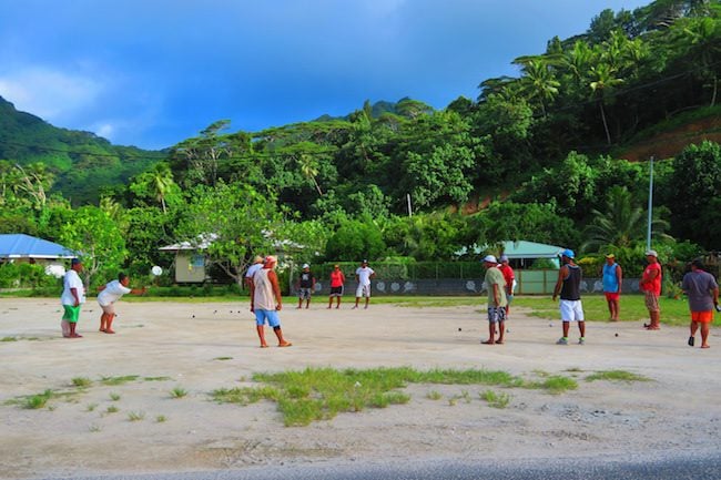 petanque match Huahine Island French Polynesia