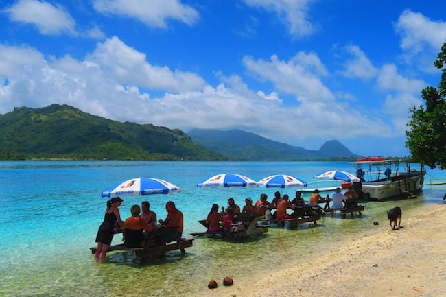 picnic on motu lagoon tour Huahine Island French Polynesia