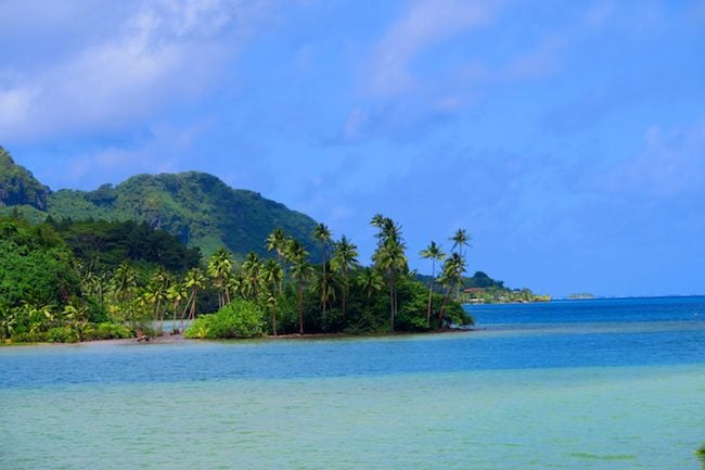 view of Huahine Nui from bridge Huahine Island French Polynesia