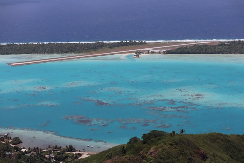 Airport runway from Mount Teurafaatiu Hike Maupiti French Polynesia.