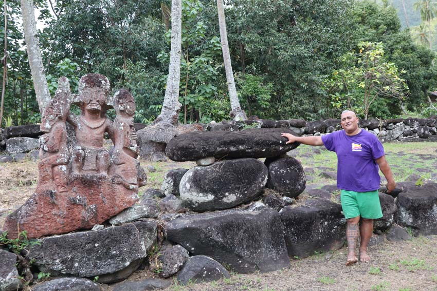 Alvane Alvarado in temple - tour guide - Nuku Hiva Marquesas Islands - French Polynesia