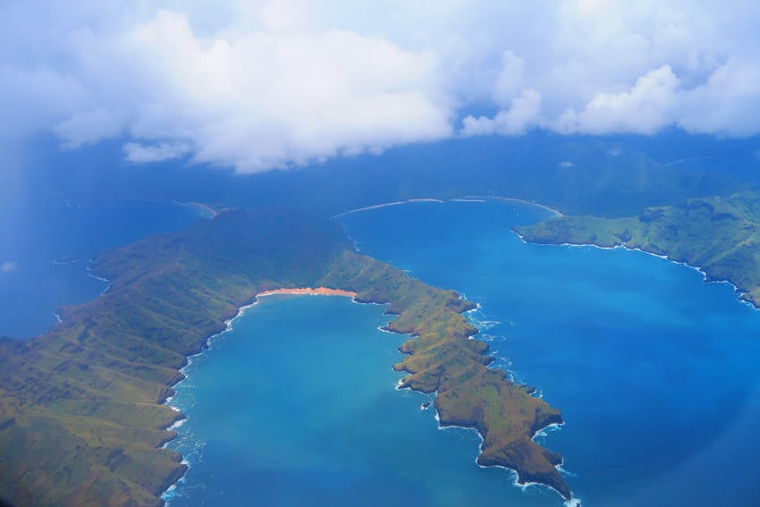 Anaho bay aerial view Nuku Hiva French Polynesia