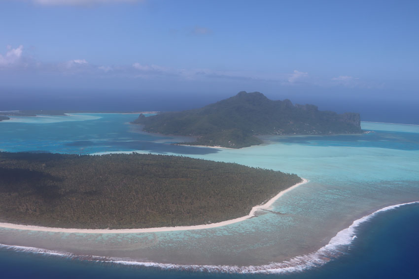 Approach to Maupiti airport from the air French Polynesia