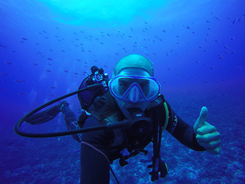 Diving Fakarava Atoll French Polynesia North Pass Garuae Ohotu Cliff selfie