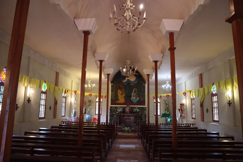 Interior of St Josephs church Moorea French Polynesia