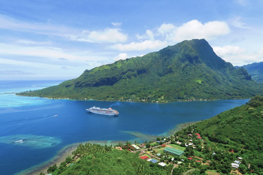 Magic Mountain Moorea French Polynesia - cruise ship in bay