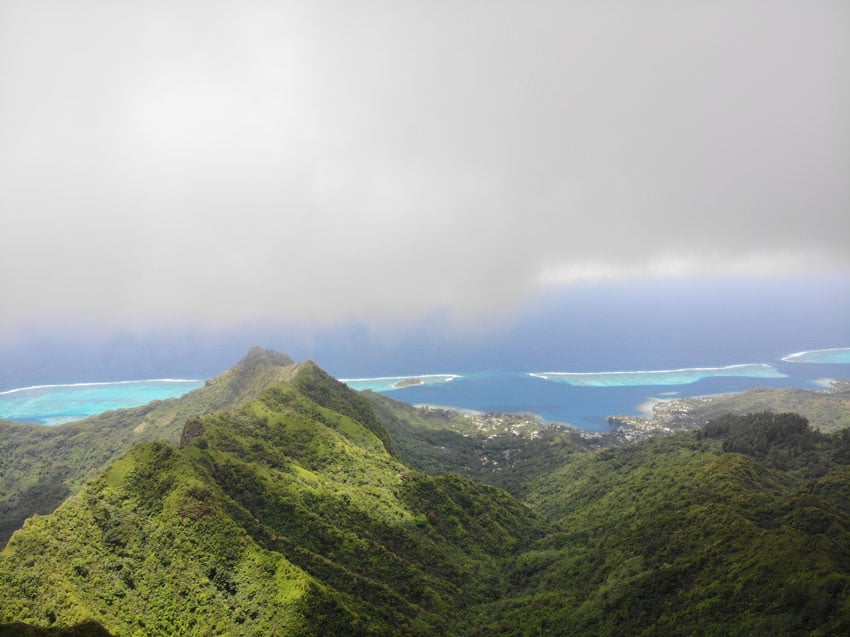 Moorea lagoon from summit of Pierced Mountain Moorea French Polynesia