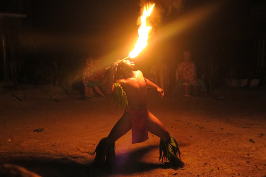 Polynesian fire dance Tiki Village Moorea French Polynesia
