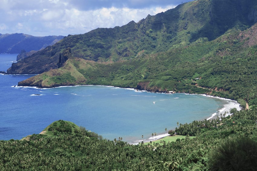 Road trip Hiva Oa Marquesas Islands French Polynesia Eiaone Bay clsoeup