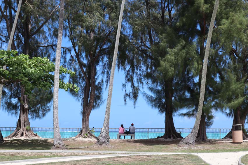 Tiahura Beach Moorea French Polynesia picnic tables