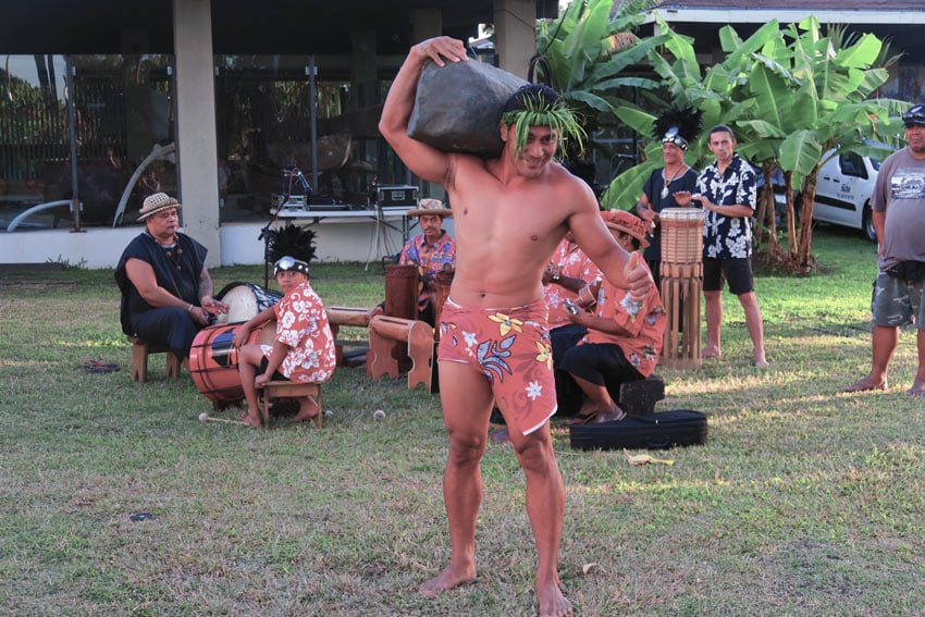 Traditional Polynesian stone liftiing Tahiti French Polynesia