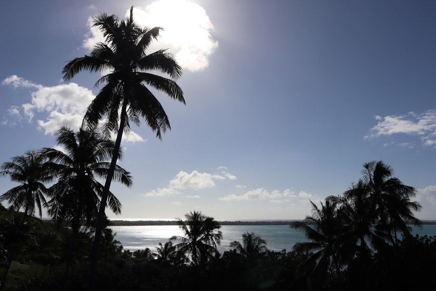 View of motu auira from scenic lookout Maupiti French Polynesia