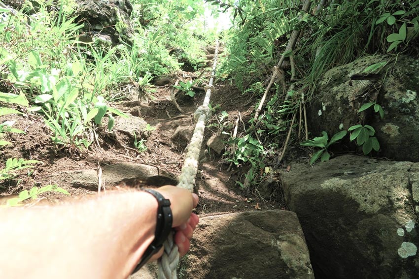 rope assistance on Mount Teurafaatiu Hike Maupiti French Polynesia