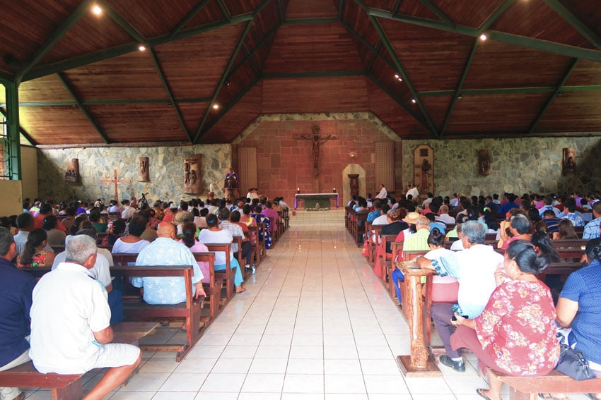 sunday church service in Notre Dame Nuku Hiva French Polynesia