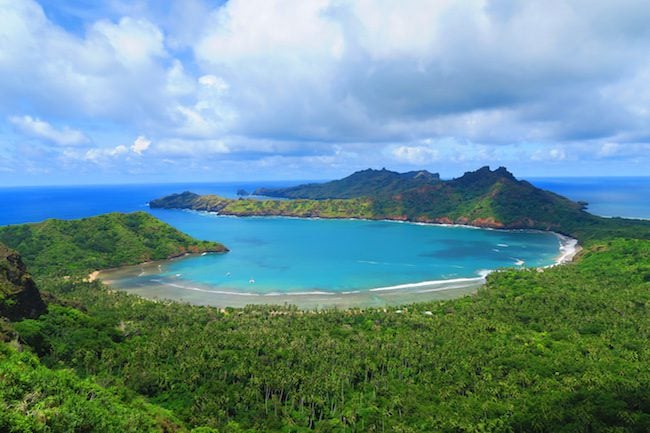 view of anaho bay from hike - nuku hiva marquesas islands