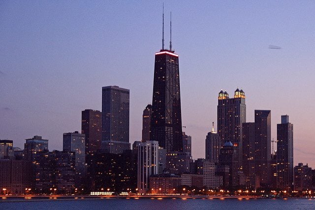 chicago skyline twilight Burt Kaufmann