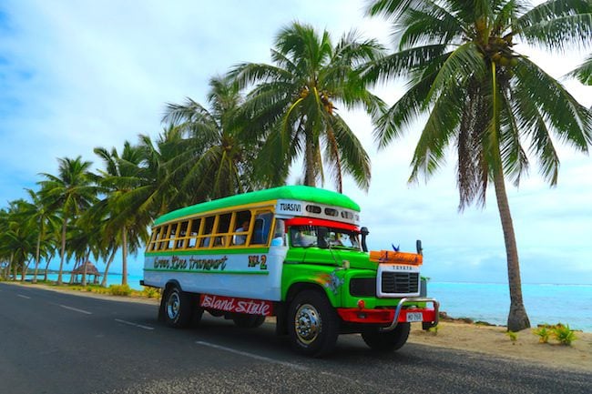 riding bus in savaii island samoa