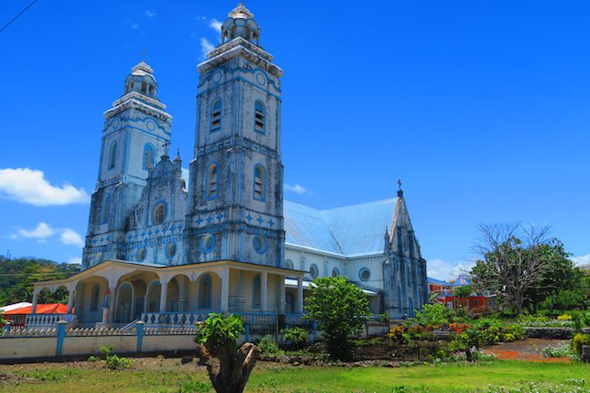 whitewashed pacific church in savaii island samoa