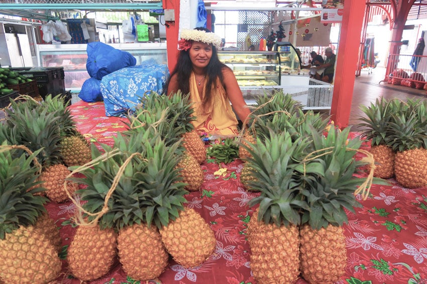 pineapple stand papeete market tahiti french polynesia