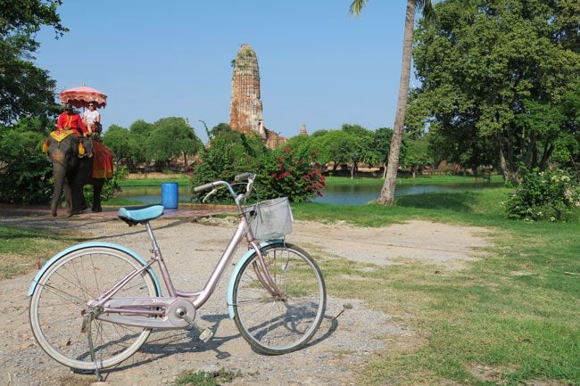 ayutthaya-thailand-riding-elephant-and-bicycle