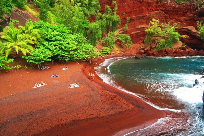 Kaihalulu Red Sand Beach - road to Hana - Maui Hawaii